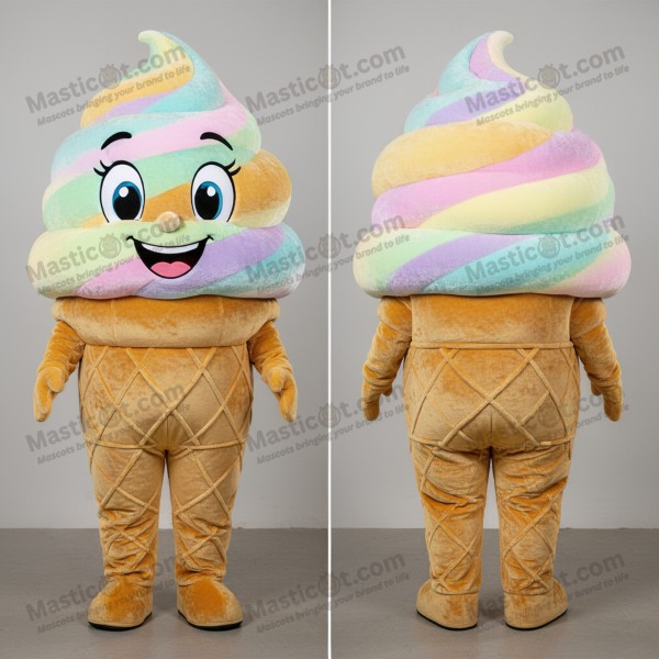 Mascota de cono de helado dorado aterciopelado -