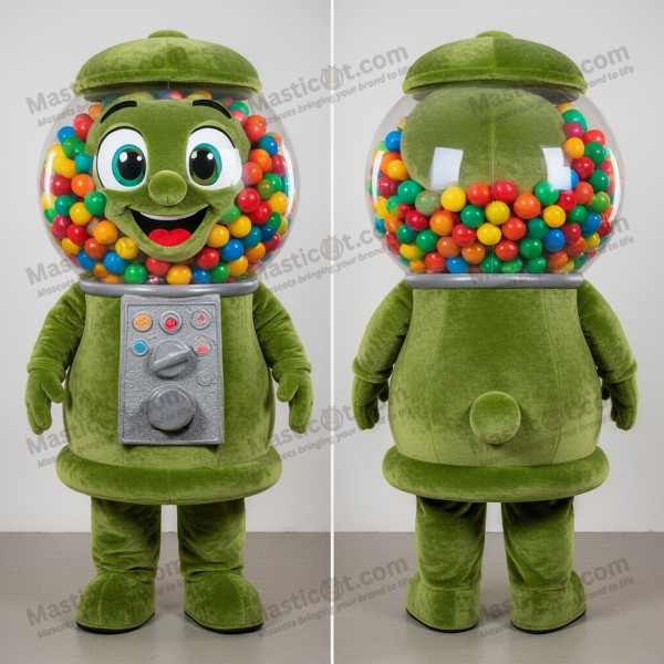 Olive green cheerful gumball machine mascot - Masticot.com