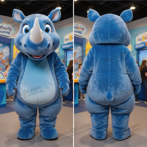 Velvety blue playful rhinoceros mascot - Masticot.com