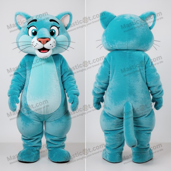 Turquoise broad shouldered mountain lion mascot -