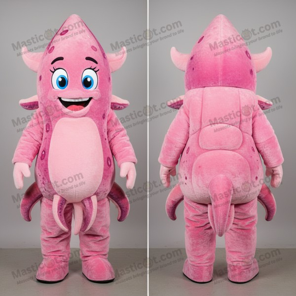Costum de mascota calamar prăjit roz în stil desen animat -