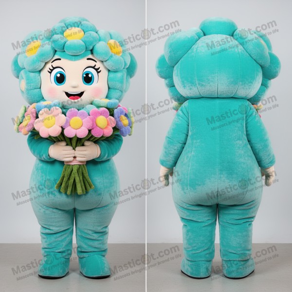 Turquoise broad shouldered bouquet of flowers mascot -