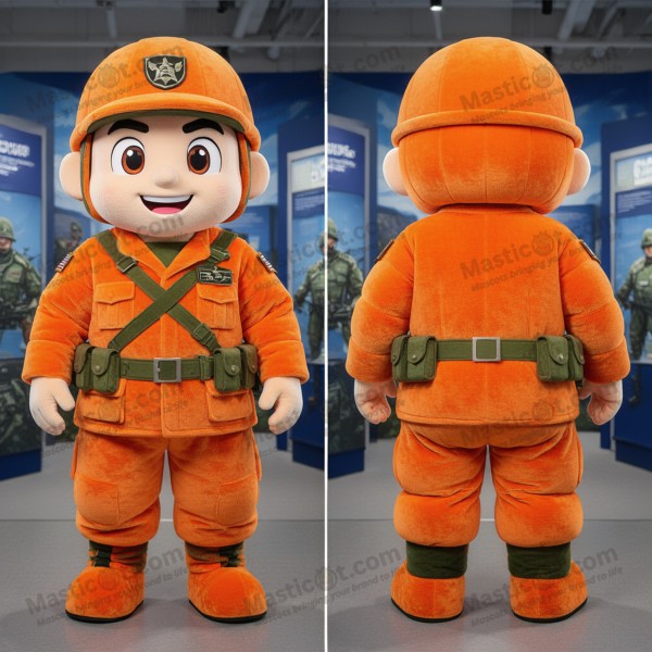 Orange velvety army soldier mascot - Masticot.com
