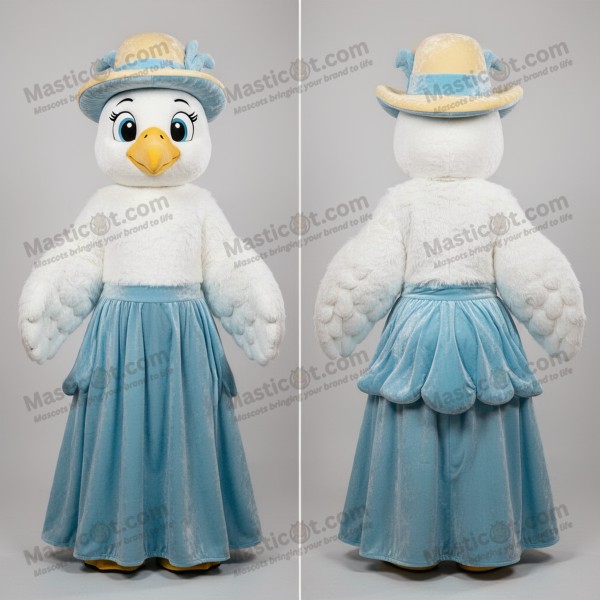 Ivory white fluffy albatross mascot - Masticot.com