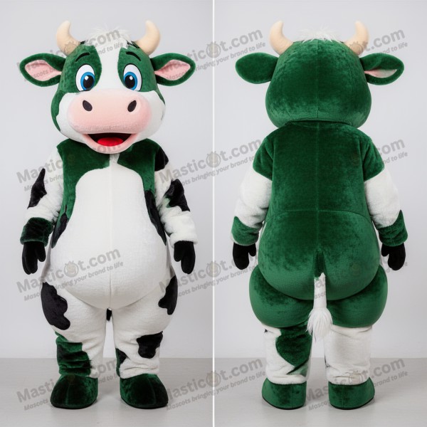 Emerald green broad shouldered holstein cow mascot -