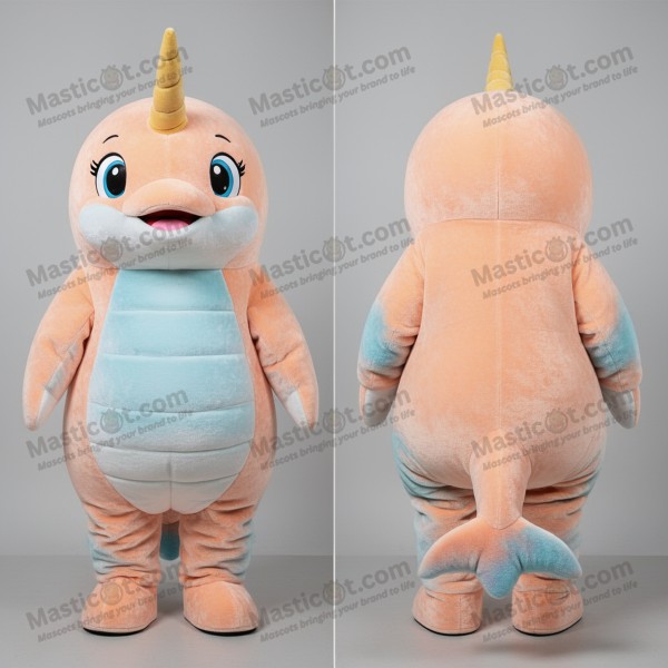Peach colored smiling narwhal mascot - Masticot.com