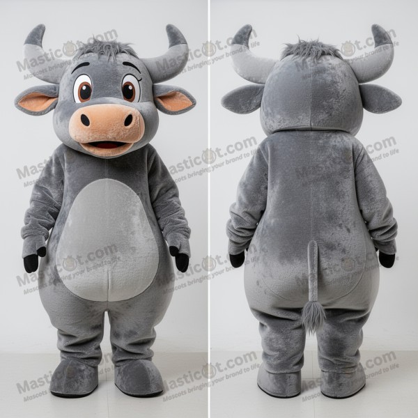 Gray plush zebu mascot - Masticot.com