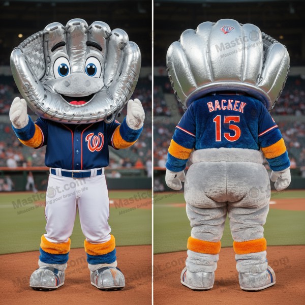 Sølvfarget baseball hanske maskot - Masticot.com