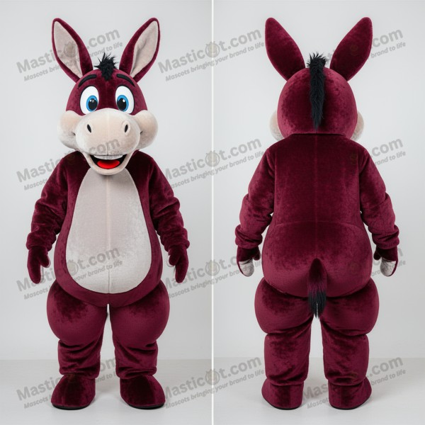 Maroon velvety donkey mascot - Masticot.com