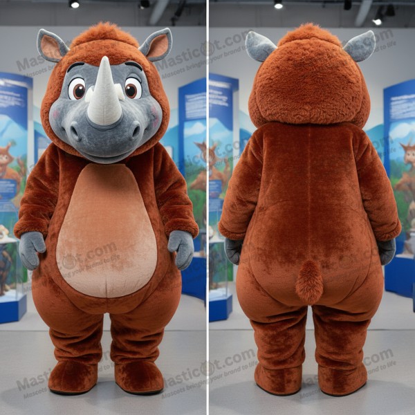 Rust orange broad shouldered woolly rhinoceros mascot -