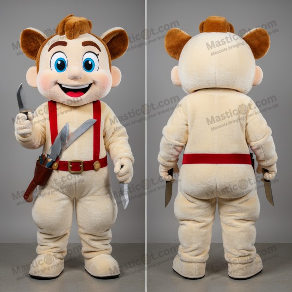 Cream Velvety Knife Thrower Mascot - Masticot.com