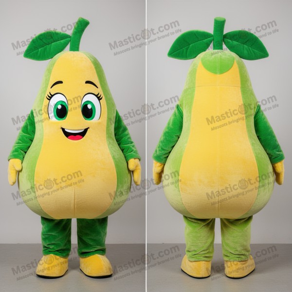 Velvety yellow rounded pear mascot - Masticot.com