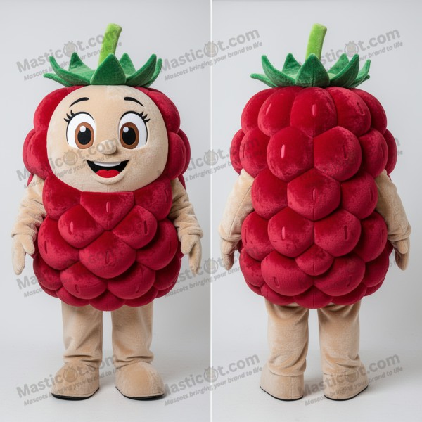 Beige velvety raspberry mascot - Masticot.com