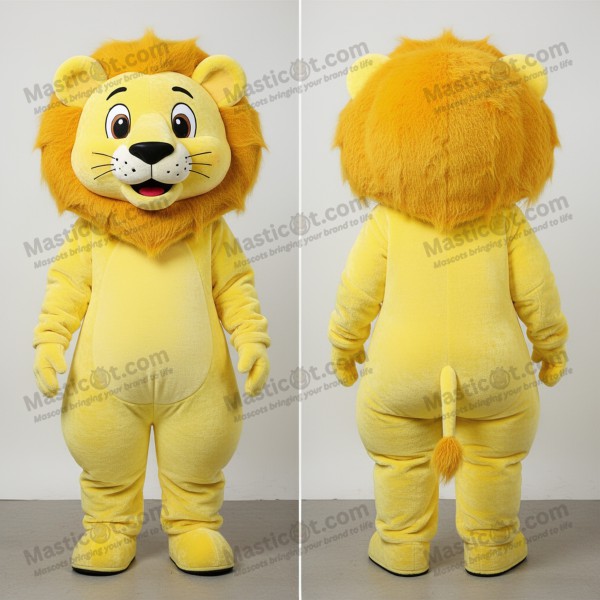 Lemon Yellow Fluffy Mane Lion Mascot - Masticot.com