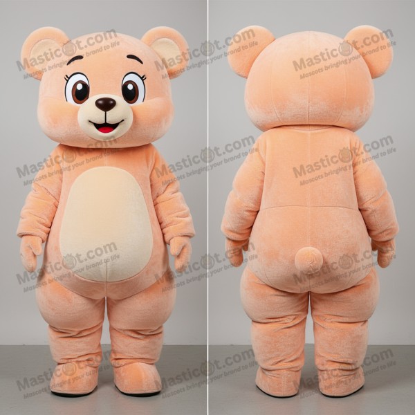 Peach velvety teddy bear mascot - Masticot.com