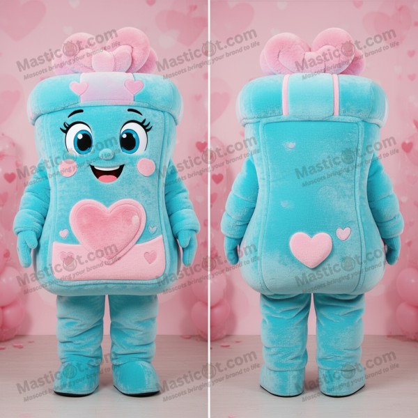 Cyan rounded candy box mascot - Masticot.com