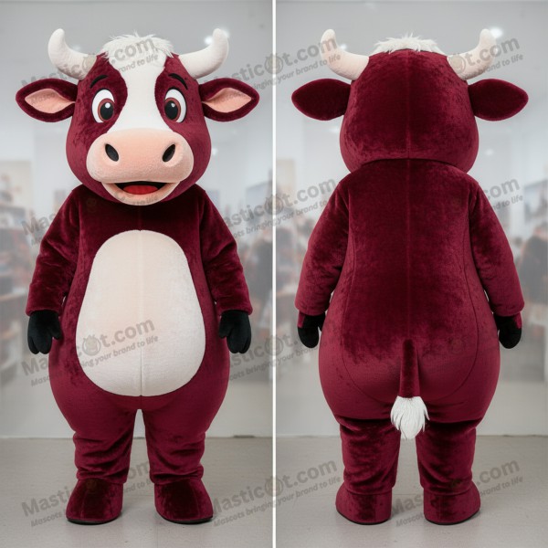 Maroon Plush Hereford Cow Mascot - Masticot.com
