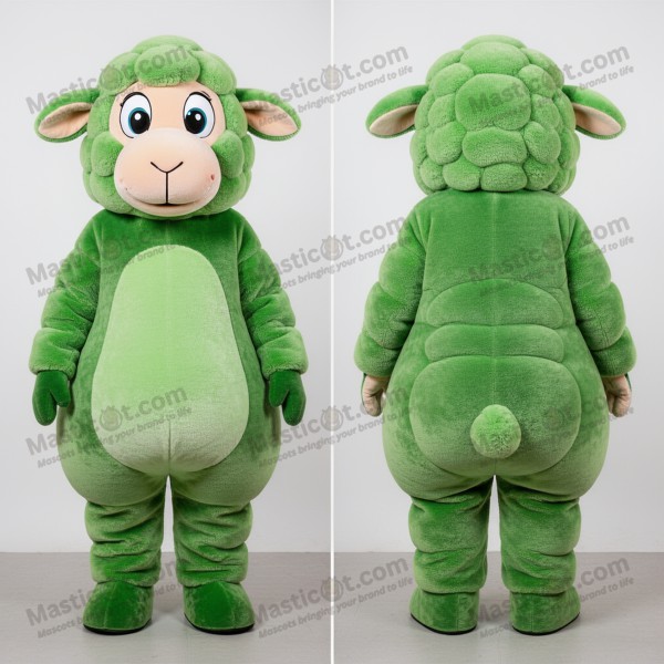 Mascota de oveja esponjosa en verde pastel - Masticot.com
