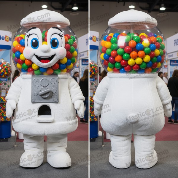 Velvety white rounded gumball machine mascot - Masticot.com