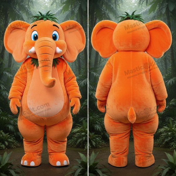 Vibrant orange rounded elephant mascot - Masticot.com
