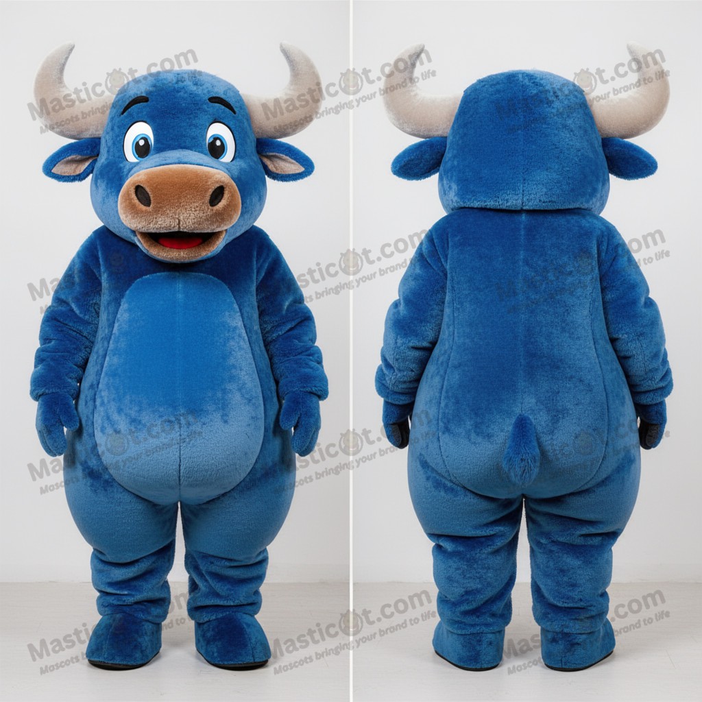 Navyblauwe ronde buffel mascotte - Buffel - MASTICOT_5193 - Masticot.com