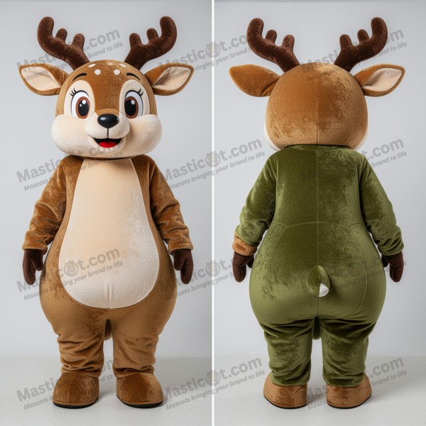Olive green velvety deer mascot - Masticot.com