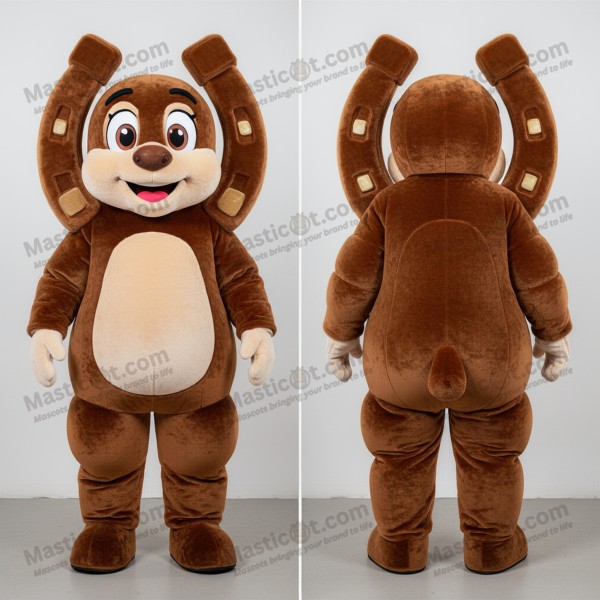 Bruine pluizige hoefijzer mascotte - Masticot.com