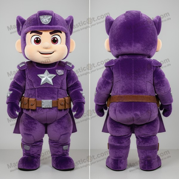 Plush Purple Cartoon Green Beret Mascot - Masticot.com
