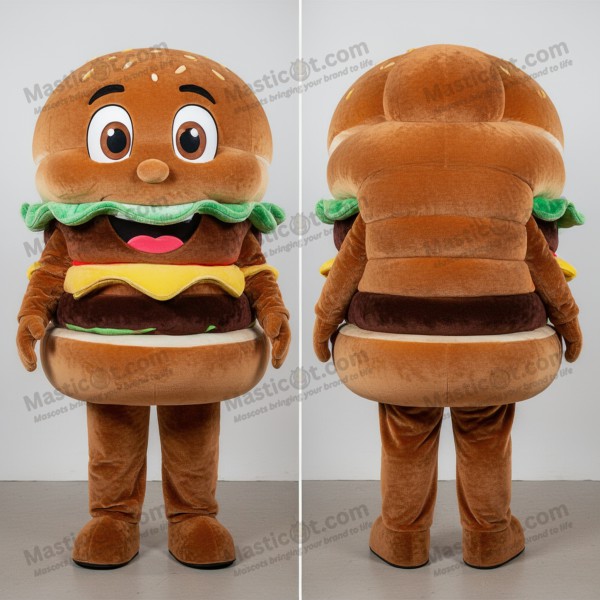 Smilende, gyllenbrun burger-maskot - Masticot.com