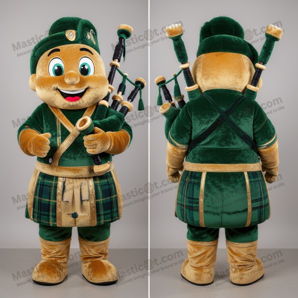 Emerald green tartan bagpipe mascot - Masticot.com