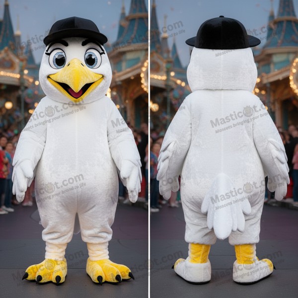 Ivory white fluffy crow mascot - Masticot.com