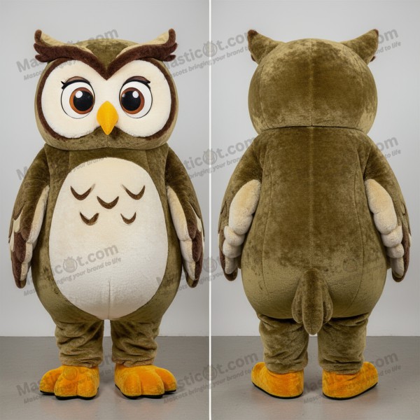 Olive plush friendly owl mascot - Masticot.com