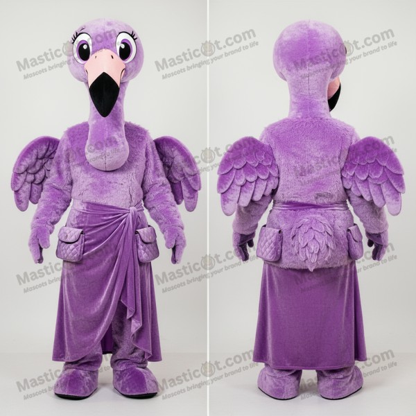 Lilac Velvety Cartoon Flamingo Mascot - Masticot.com