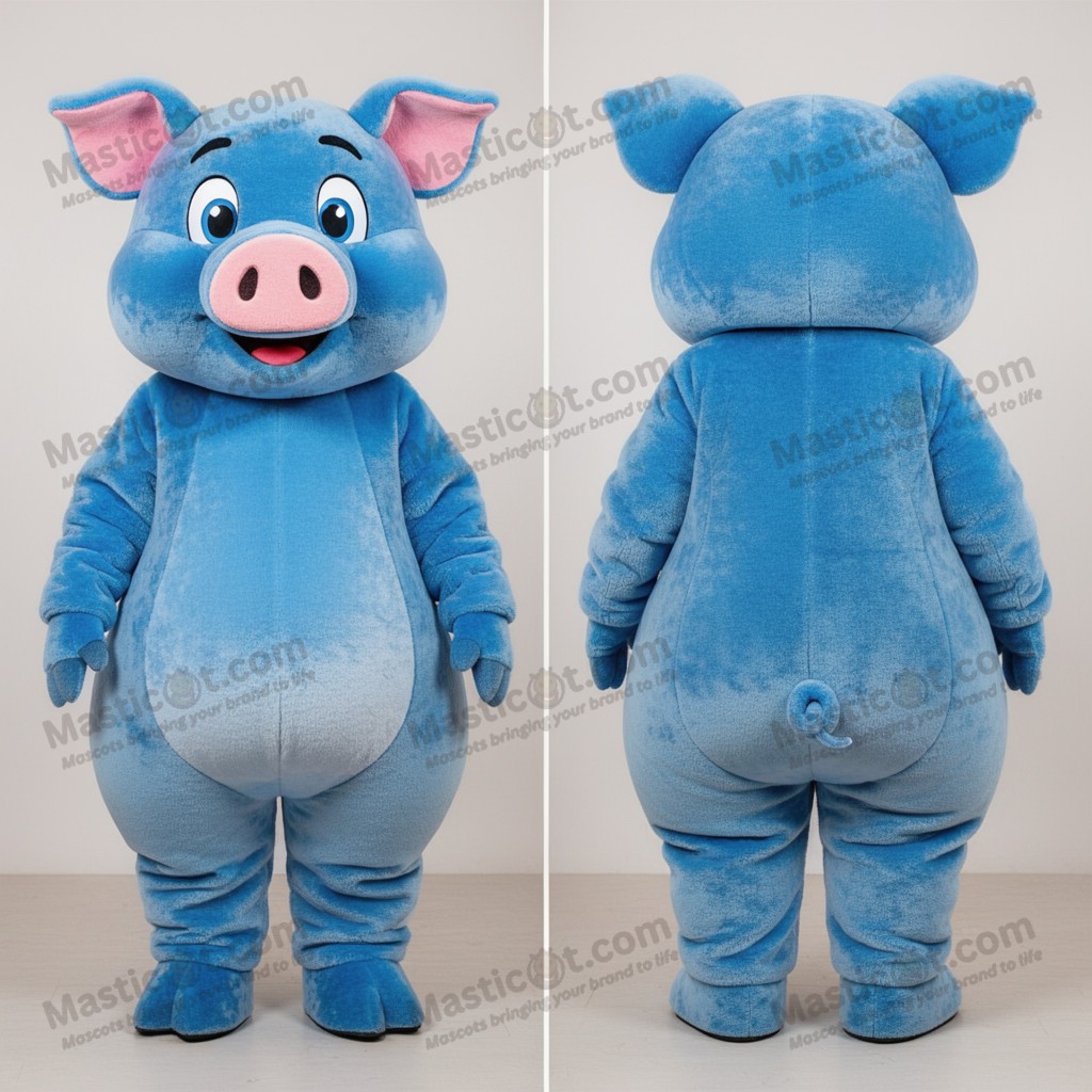 Azure blue cheerful pig mascot - Masticot.com