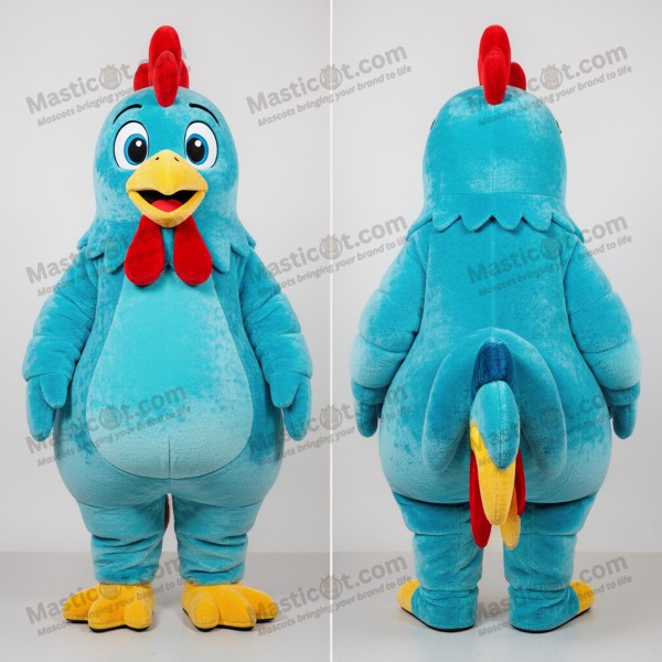 Cocoș mascota rotund din pluș cyan - Masticot.com