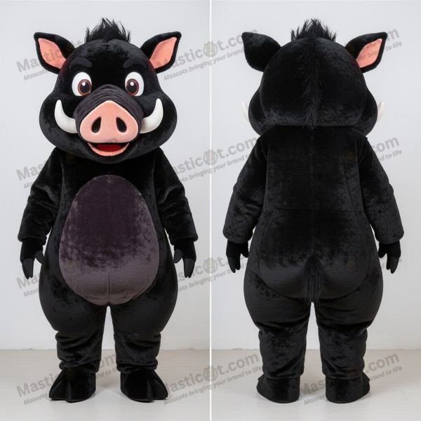 Ebony black robust wild boar mascot - Masticot.com