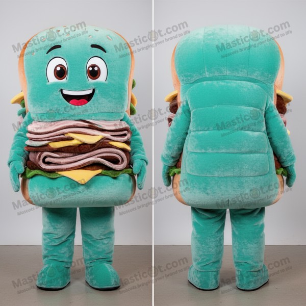 Teal velvety pulled pork sandwich mascot - Masticot.com
