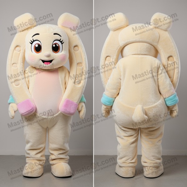 Roomkleurig rond hoefijzer mascotte - Masticot.com