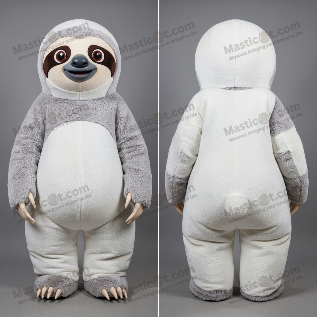 White fluffy giant sloth mascot - Masticot.com