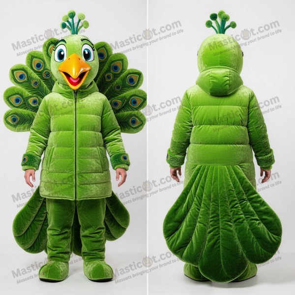 Lime green velvety peacock mascot - Masticot.com