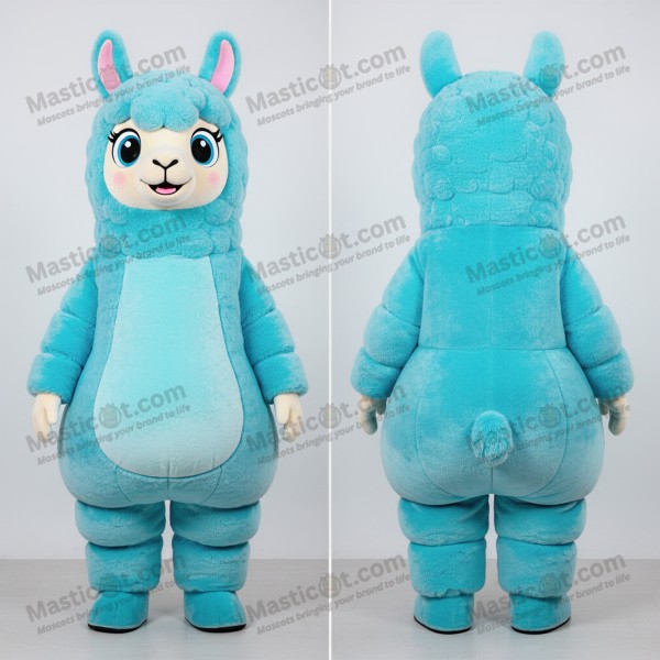 Blå glad alpakka-maskot - Masticot.com