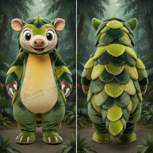 Olive green rounded pangolin mascot - Pangolin - MASTICOT_5384 - Masticot.com