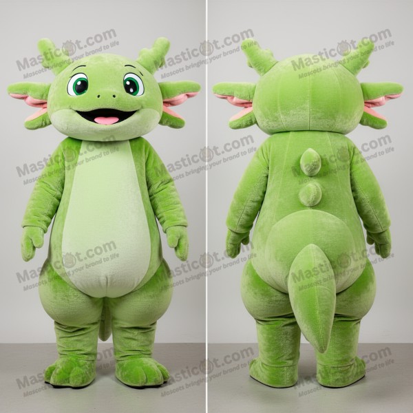 Lime green smiling axolotls mascot - Masticot.com