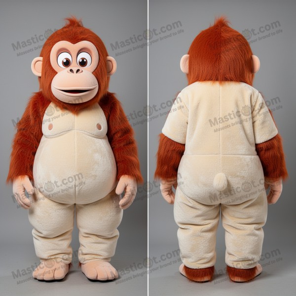 Cream Velvety Cartoon Orangutan Mascot - Masticot.com