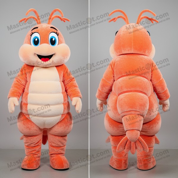 Velvety Tan Cartoon Shrimp Scampi Mascot - Masticot.com
