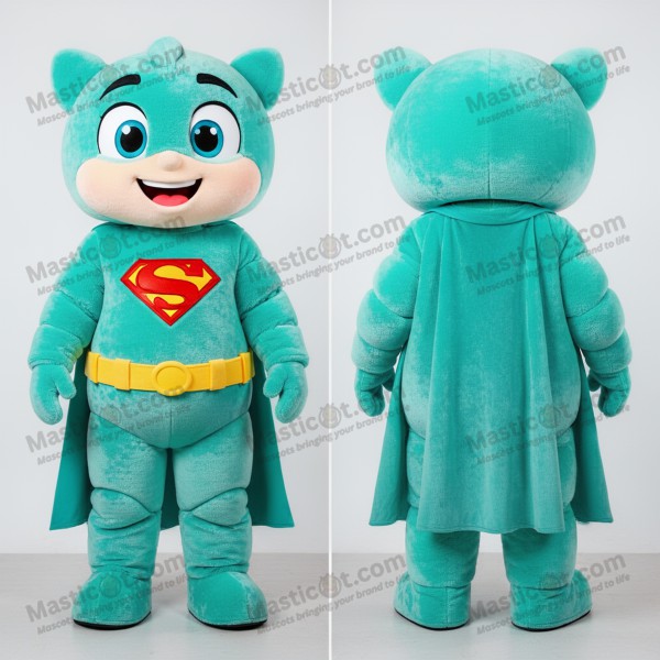 Turquoise vibrant superhero mascot - Masticot.com