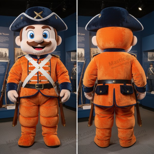 Rust orange wide eyed civil war soldier mascot -