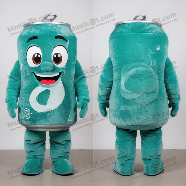 Teal vibrant soda can mascot - Masticot.com