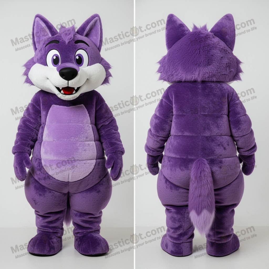 Violeťácký maskot vlka Say Wolf - Masticot.com