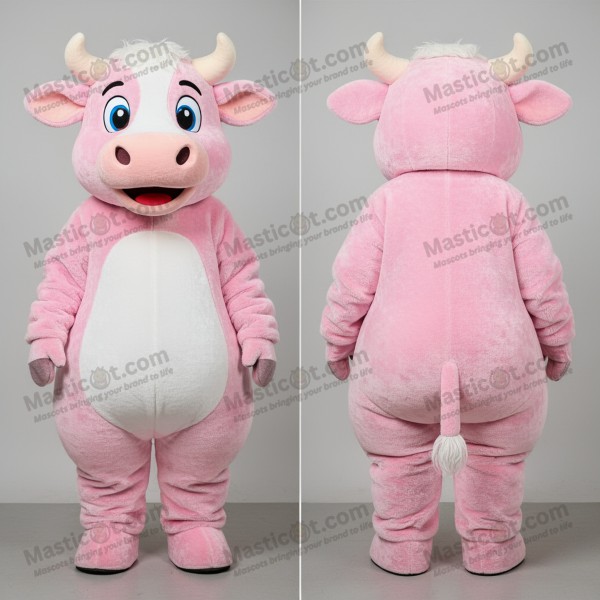 Pastel Pink Rounded Hereford Cow Mascot - Masticot.com